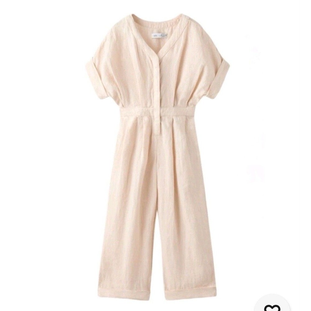 Zara Girls 100% Linen Jumpsuit Cream Wide Leg Romper 11-12 Years Granola Girl